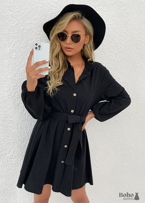 Summer short Black Dress with long sleeve